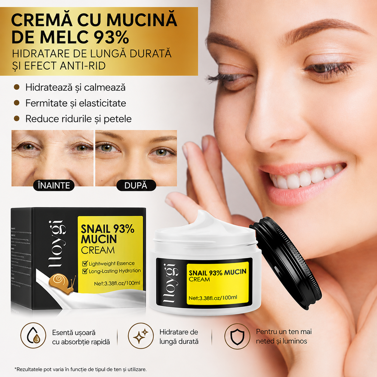 Cremă Coreeană cu Mucină de Melc pentru Ten Neted și Luminos